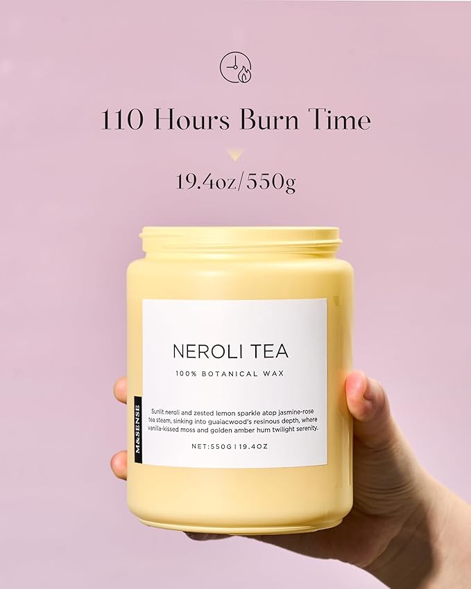 M&SENSE Neroli Tea Scented Candle, 19.4oz 110 Hours Long Lasting Burn 2 Wick Non Toxic Natural Soy Wax Candle for Women, Slow Burning Home Fragrance Gifts for Stress Relief & Relaxing-Ruum Studio Home