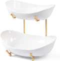 HBlife Fruit Bowl for Kitchen Counter - 2 Tier Fruit Basket with Metal Stand, Ceramic Fruit Holder for Fruit Vegetable Storage, Serving Platters Serving Trays for Party-Ruum Studio Home