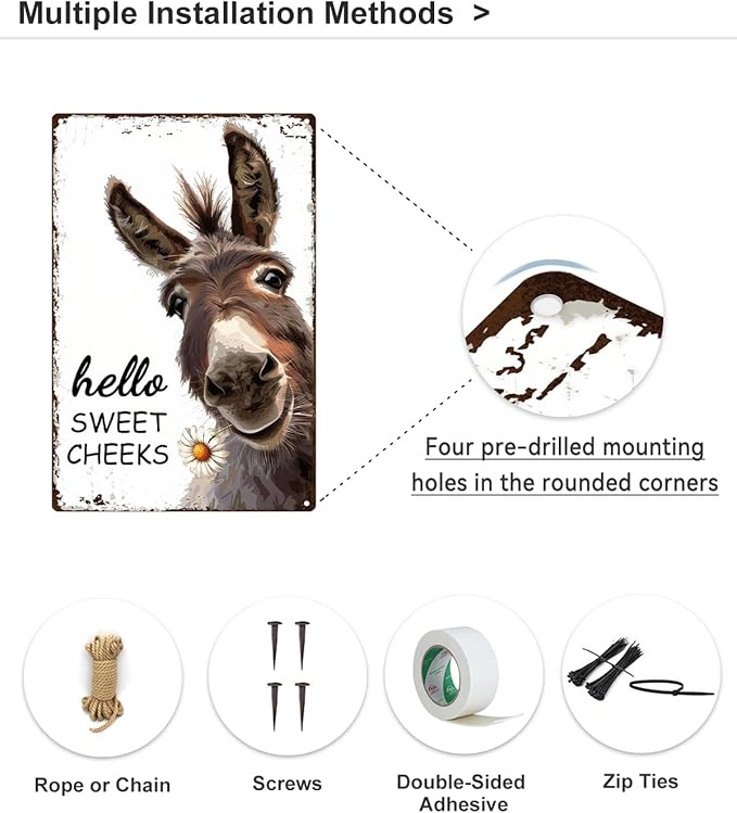 ALKB Western Bathroom Decor Vintage Donkey Gift - Funny Bathroom Restroom Toilet Decoration - Hello Sweet Cheeks Metal Sign 8x12 Inch-Ruum Studio Home