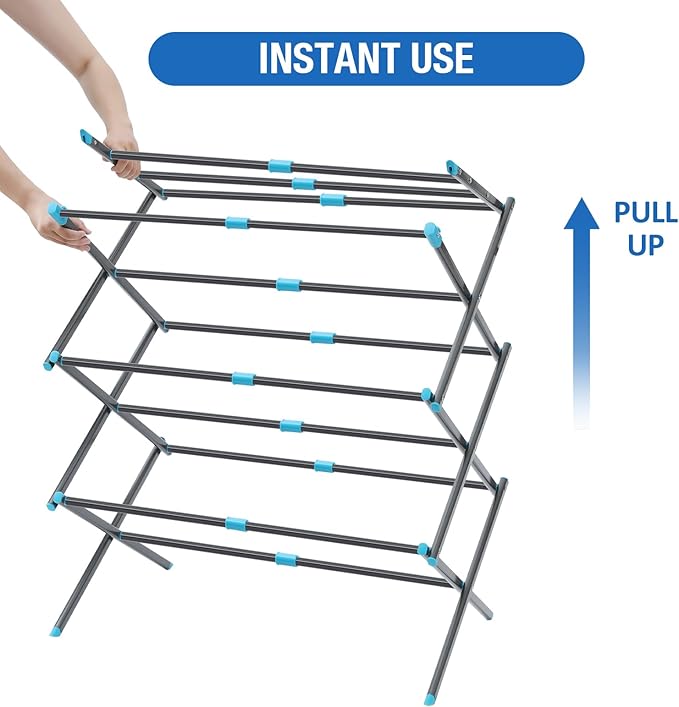 APEXCHASER Clothes Drying Rack, 3-Tier Laundry Drying Rack for Clothes, Expandable Metal Clothing Dryer, Collapsible Towel Rack, Air Drying Rack, Graphite-Ruum Studio Home