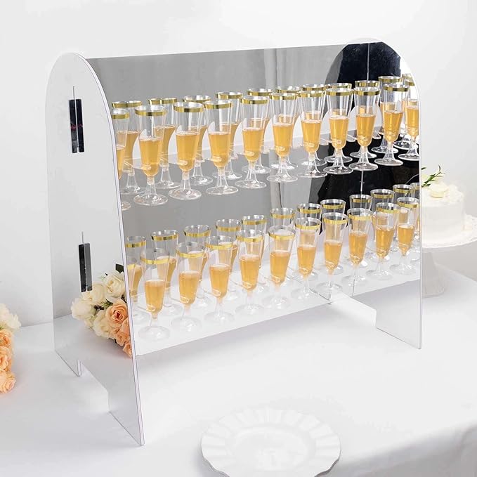 Tableclothsfactory Silver Mirror Finish 2-Tier Wine Glass Stemware Rack, 18 Champagne Flute Holder Foam Board Stand - 25"-Ruum Studio Home