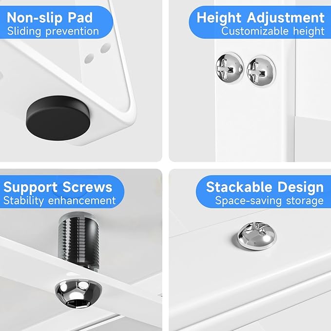 Expandable Cabinet Shelf Organizer, Stackable Kitchen Pantry Counter Storage, Adjustable Closet Cupboard Stand Rack Risers Spice Organization 80LBS Heavy Duty White 3 Pack-Ruum Studio Home