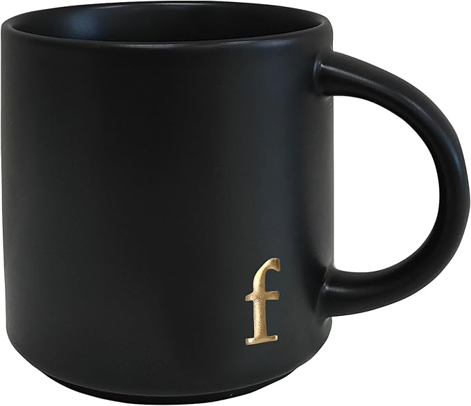 COLLECTIVE HOME - Black Monogram Ceramic Mugs, 15 oz Golden Initial Coffee Cups, Elegant Alphabet Tea Mugs, Personalized Halloween Mug with Gift Box, Perfect for Office and Home Décor(f)-Ruum Studio Home