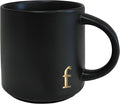 COLLECTIVE HOME - Black Monogram Ceramic Mugs, 15 oz Golden Initial Coffee Cups, Elegant Alphabet Tea Mugs, Personalized Halloween Mug with Gift Box, Perfect for Office and Home Décor(f)-Ruum Studio Home