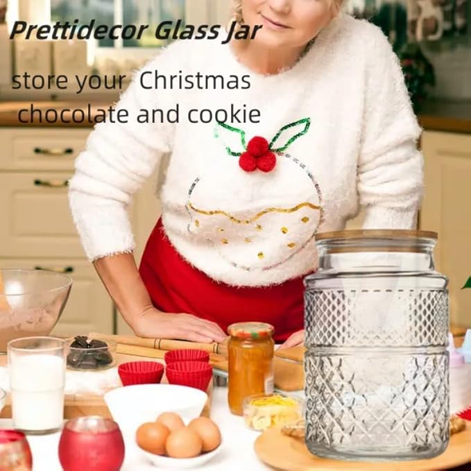 Large Glass Storage Jar, 60 FL OZ Glass Food Storage Containers with Bamboo Lid, Kitchen Containers Cereal Canisters Decorative Jar for Candy Snack Cookies Coffee Tea Nuts Airtight Glass Jars (Round)-Ruum Studio Home