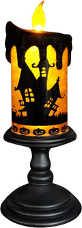 Eldnacele Halloween Snow Globe Candles Lighted Lamp, Battery Operated Spooky Spinning Water Glittering Tornado Candle Flameless Candles Table Centerpiece for Halloween Decoration Indoor(Castle)-Ruum Studio Home