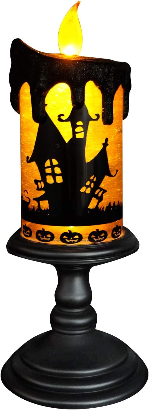 Eldnacele Halloween Snow Globe Candles Lighted Lamp, Battery Operated Spooky Spinning Water Glittering Tornado Candle Flameless Candles Table Centerpiece for Halloween Decoration Indoor(Castle)-Ruum Studio Home