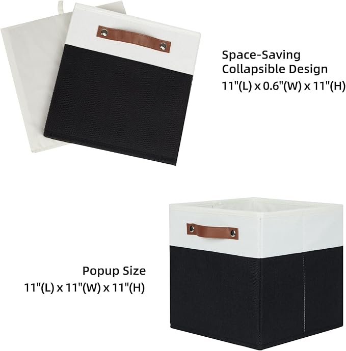 HNZIGE Cubes Storage Bins Set of 4,11 x 11 Fabric Storage Cube Baskets for Storage,Decorative Storage Bins for Shelves with Handles,Closet Clothes Baskets for Organizing Home(Black White)-Ruum Studio Home