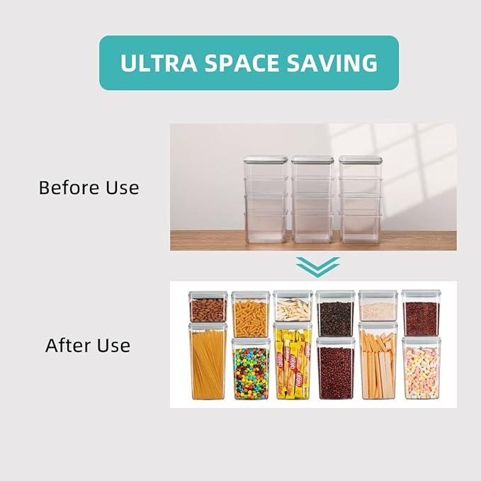 Ankou Food Storage Containers Pop Airtight Food Storage Containers with Lids for Kitchen Pantry Organizing Cereal Snack Flour Sugar Coffee Spaghetti Stackable - 8 Pcs (1.2, 2.0, 2.7, 3.3qt)*2-Ruum Studio Home
