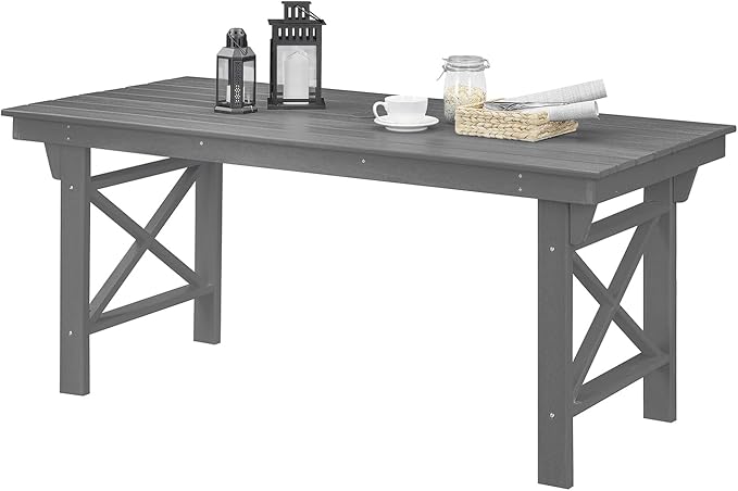 HDPE Outdoor Dining Table, 66.9” Rectangle Patio Dining Table for 6, All-Weather HDPE Outdoor Table with 2.2” Umbrella Hole, HDPE Patio Furniture for Deck, Backyard, Garden, Pool, Smoke Gray-Ruum Studio Home