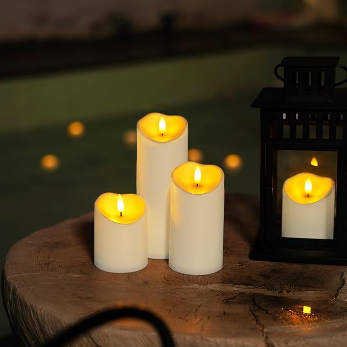 Homemory Flameless Candles with Timer and Remote Control, Battery Operated LED Candles, Realistic Fake Plastic Candles for Wedding, Festival, Home Decor, Waterproof Outdoor, D3”H4”6”8”-Ruum Studio Home