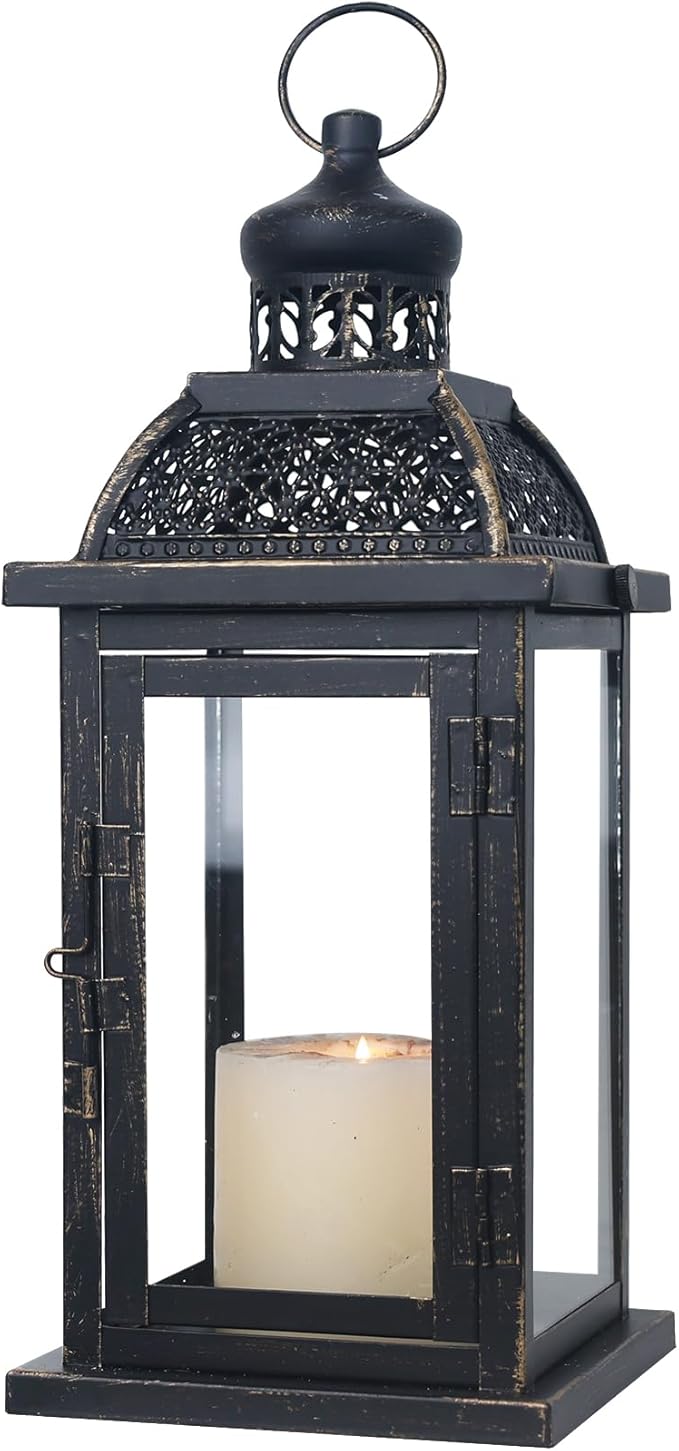 NEEDOMO Large Candle Lanterns Decorative Indoor, 14.4" Outdoor Lantern with Clear Glass, Vintage Metal Candle Holders in Black, Patio Wedding Home Kitchen Coffee Table Livinig Room Decor-Ruum Studio Home