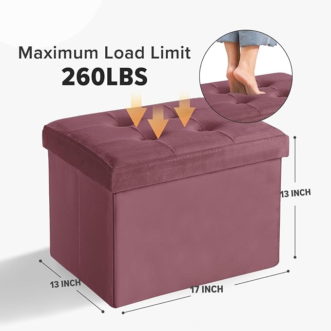 LINMAGCO Storage Ottoman Folding Foot Stool Velvet Footrest with Padded Modern Ottoman with Storage for Living Room Puppy Step Stool 17x13x13in(Jelly Pink)-Ruum Studio Home