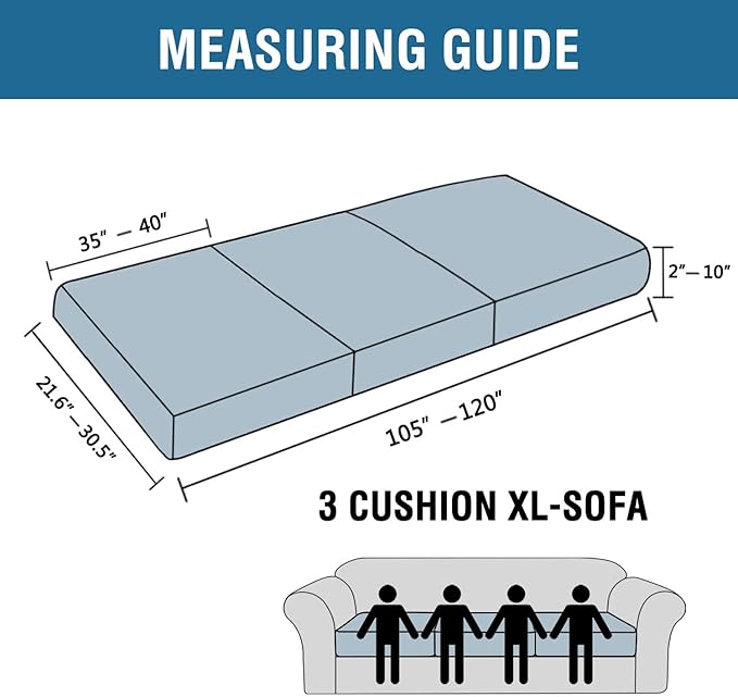 H.VERSAILTEX Super Stretch Individual Seat Cushion Covers - Sofa & Couch Cushion Slipcover Sets - Thick Jacquard Textured Twill Fabric (3 Piece XL Sofa Cushion Covers, Navy)-Ruum Studio Home