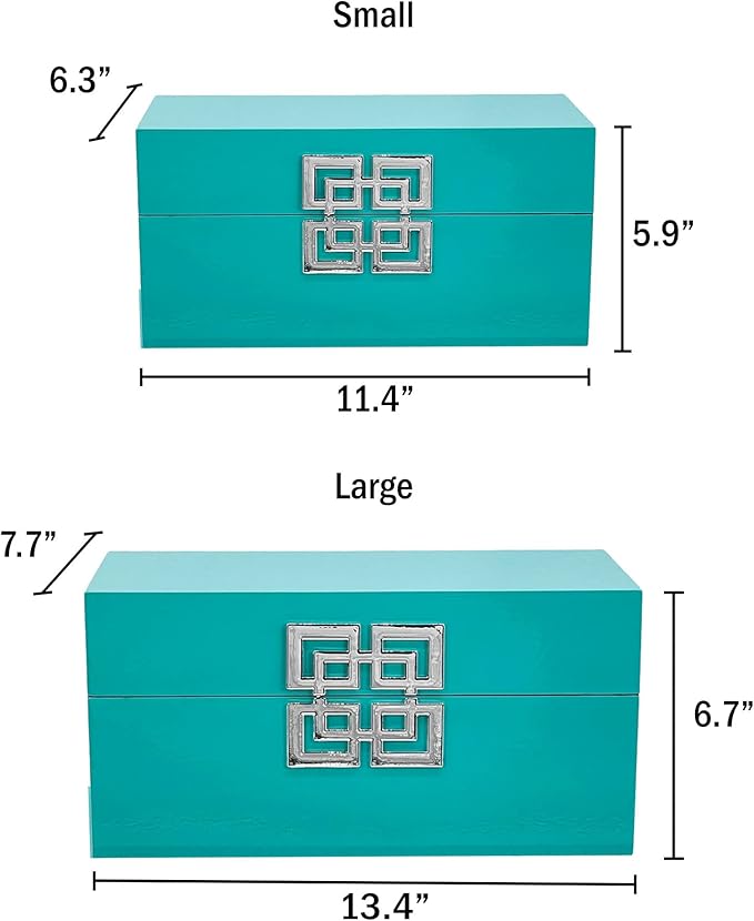 Galt International Large & Small Decorative Storage Box w/Hinged Lid - Classic Design Wood Decor Boxes with Geometric Opening Clasp - Storage for Bedroom and Home - Set of 2 (Blue)-Ruum Studio Home