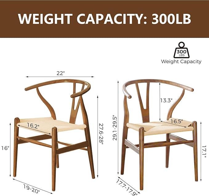 Wishbone Chair Natural Solid Wood Dining Chair/Hans Vegner Y Chair Rattan and Wood Accent Armrest Chairs (Ash Wood - Walnut)-Ruum Studio Home