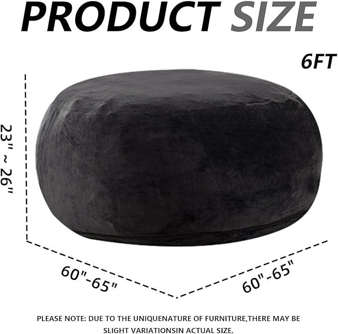 6FT,Oversized Bean Bag Chairs for Adults,Giant beanbag with Filler Included，Fluffy Memory Foam,Soft and Comfy Corduroy Fabric,Gaming Chairs Suitable for Living Room and Bedroom (Black, 6 Foot)-Ruum Studio Home