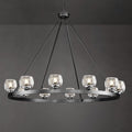 Black Wagon Wheel Chandelier, 48 Inch Black Chandeliers with Unique Glass Shade, 12-Light Crystal Large Wagon Wheel Chandeliers for Dining Room, High Ceiling Round Chandelier for Living Room, Foyer-Ruum Studio Home