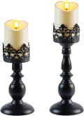 Homemory Black Halloween Candle Holders for Pillar Candles Set of 2, Gothic Vintage Candle Holders for Table Centerpiece, 11" 9" Tall Candle Stand Decorative for Dining Fireplace Living Room (Black)-Ruum Studio Home