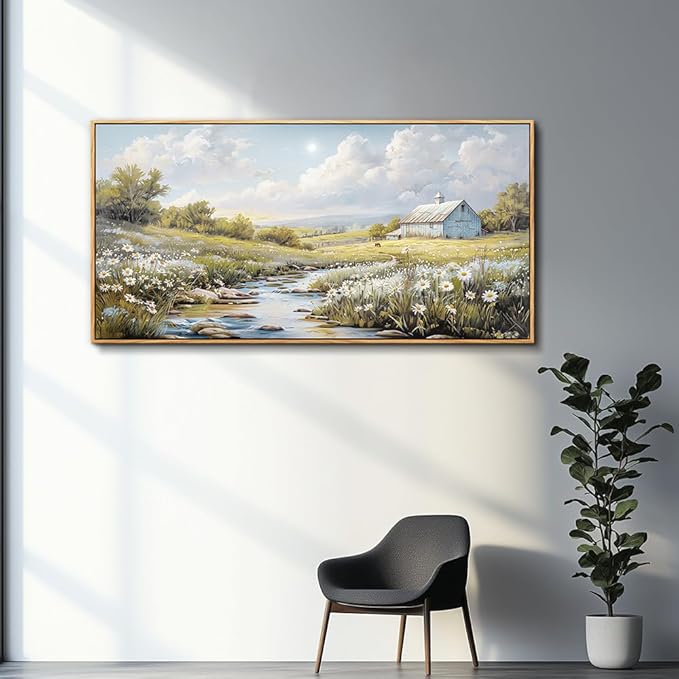 PHAOHUAXM Wood Framed Wall Art For Living Room Large Canvas Wall Decor For Bedroom Flower Watercolour Painting Office Decor Countryside Scenery Wall Picture Printing Artwork Home Decor 20x40 In-Ruum Studio Home