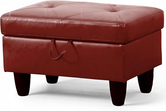 Ottoman Rectangular Storage Ottoman Bench, Faux Leather Footrest, Coffee Table, Stool Footstool with Hinged Lid for Living Room, Bedroom, Entryway, Red, 28.5"x19"x17.5"-Ruum Studio Home