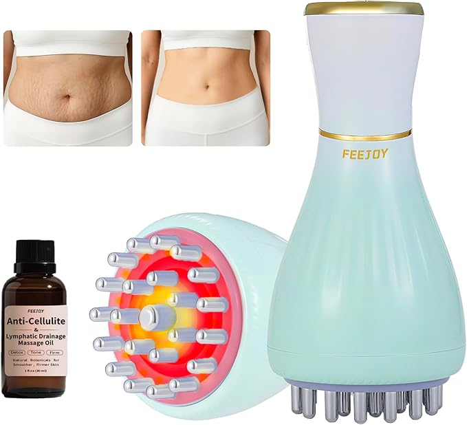 Lymphatic Drainage Massager & Massage Tool with Cellulite Oil, Body Sculpting Machine & Fascia Blaster for Cellulite with Microcurrent, Light, Heat & Vibration, for Legs, Arms & Belly-Ruum Studio Home