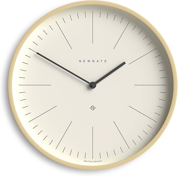 NEWGATE® Mr Clarke Wall Clock | Large Scandi Inspired Plywood Clock | 16 inch | Pale Wood case with Marker dial | Modern Minimalist Design for Kitchen, Living Room or Office-Ruum Studio Home