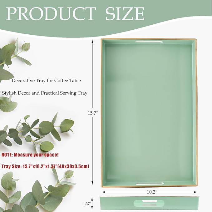 Spsyrine Green Decorative Serving Tray with Handles, Elegant Plastic Coffee Table Tray for Ottoman, Living Room, Home Decor 15.6" X 10.2"-Ruum Studio Home