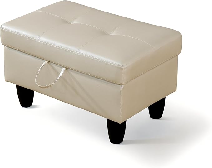 Ottoman Rectangular Storage Ottoman Bench, Faux Leather Footrest, Coffee Table, Stool Footstool with Hinged Lid for Living Room, Bedroom, Entryway, White, 28.5"x19"x17.5"-Ruum Studio Home