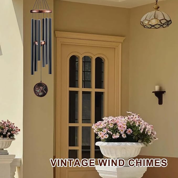 Wind Chimes for Outside, Hummingbird Deep Tone Vintage Wind Chime Outdoor Clearance, Sympathy/Memorial/Festivals/Birthday Gift for Mom Dad Grandma, Home Garden Patio Decor (34" Hummingbird)-Ruum Studio Home