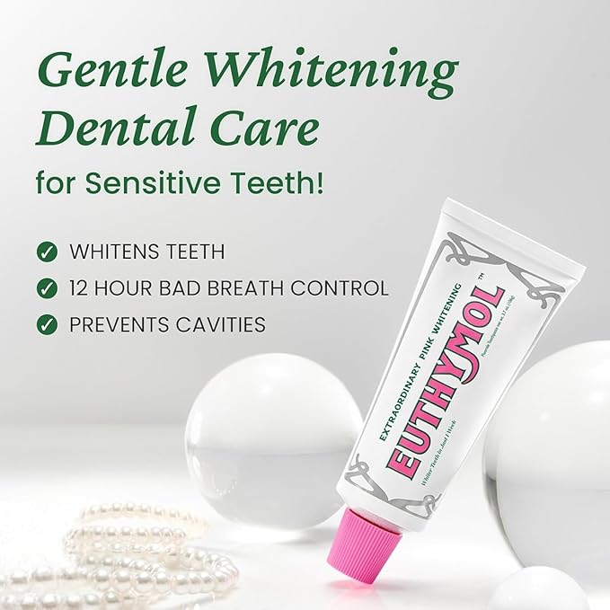 EUTHYMOL Whitening Toothpaste (3.7fl oz*2, Pack of 2) - Stain Removal in 2 Weeks, Long-Lasting Freshness for Sensitive Gum & Teeth. Bad Breath, Cavity Prevention. Recyclable Aluminum Tube-Ruum Studio Home