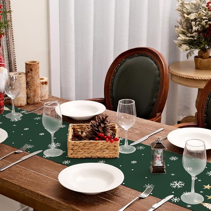 GEEORY Christmas Table Runner 13x48 Inch, Xmas Trees Snowflakes Holiday Decorative Farmhouse Table Decoration for Kitchen Dinning, Indoor Outdoor Dinner Party Decor (Green) GT152-48-Ruum Studio Home