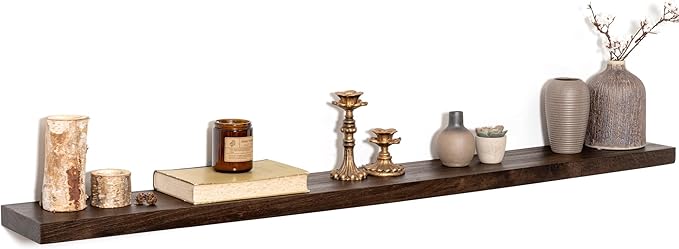 55" Floating Shelves for Wall, Rustic Elm Wood Floating Shelf for Home Decor, Wall-Mounted Display Shelves with Heavy-Duty Bracket, Long Floating Shelf for Bathroom, Kitchen, Living Room, Walnut Color-Ruum Studio Home
