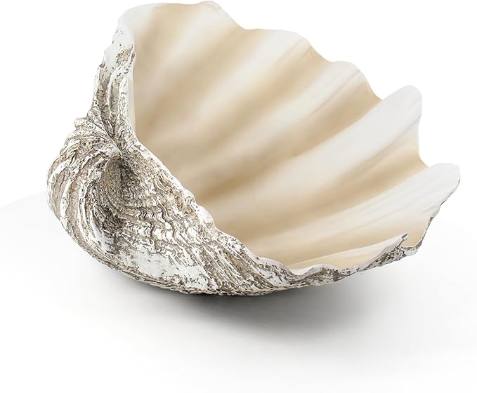 Large Mud Gray Clam Shells Decorative Bowl,Weathered style ClamShell Bowl Beach Decorations for Home Coastal Beach Decor Decoration Storage Bowls & Home Office Nautical Themed Party Decor -10.2"-1PC-Ruum Studio Home