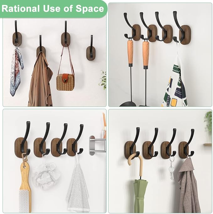 Wall Hooks for Hanging Coats - 4 Pack Coat Hooks Wall Mounted, Wood Coat Hooks for Wall, Bussdis Single Metal Hooks for Hanging Hats, Keys, Towel, Robe, Purse, Jackets, Decorative Livingroom, Bathroom-Ruum Studio Home
