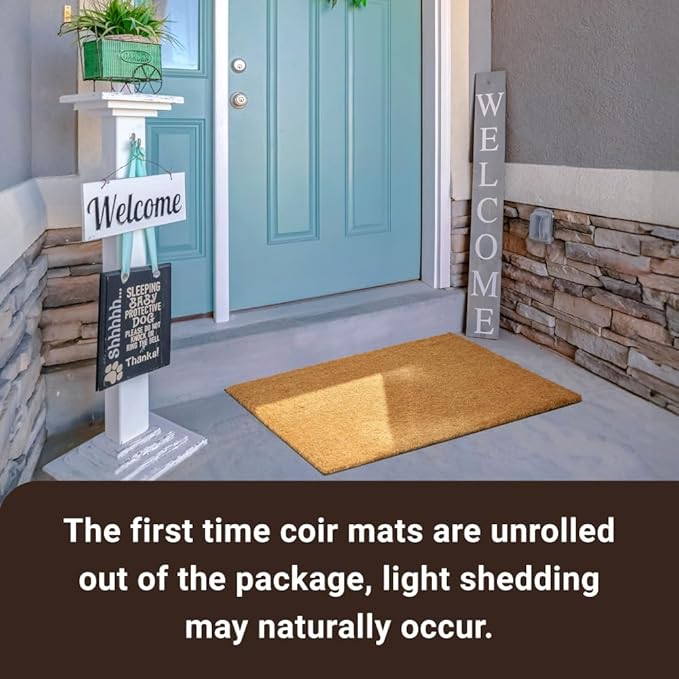 KANKUN Coco Coir Door Mat with Heavy Duty Backing, Welcome Doormat (17" x 30"), Doormat Entrance (Plain - Anti Shedding)-Ruum Studio Home