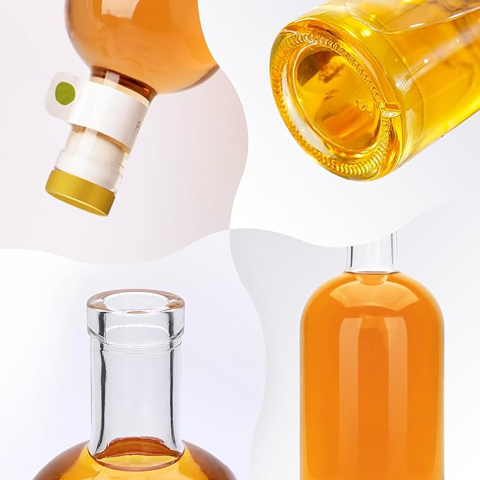 Olive Oil Dispenser Bottle for Kitchen, Clear Glass Oil and Vinegar Dispenser Set, Coffee Syrup Dispenser, Container With Metal Pour Spout, Airtight Lid, Funnel, Waterproof Labels (200ml-6 Pack)-Ruum Studio Home