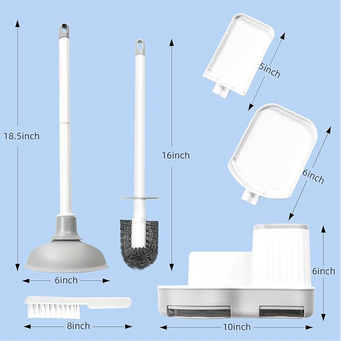 2 Pack Toilet Brush and Plunger Set, 3 in 1 Toilet Bowl Brush and Holder with Crevice Cleaning Brush Wall Mounted Household Bathroom Cleaning Tools Combo(2)-Ruum Studio Home