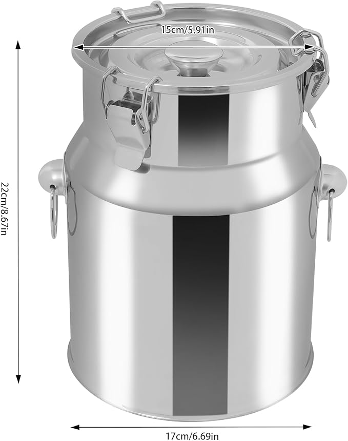 Stainless Steel Milk Can, 201 Stainless Steel Pail 1Gal Milk Can with Sealed Lid, 5L Hanging Lid Metal Milk Jug Bucket for Oil Tea Wine-Ruum Studio Home