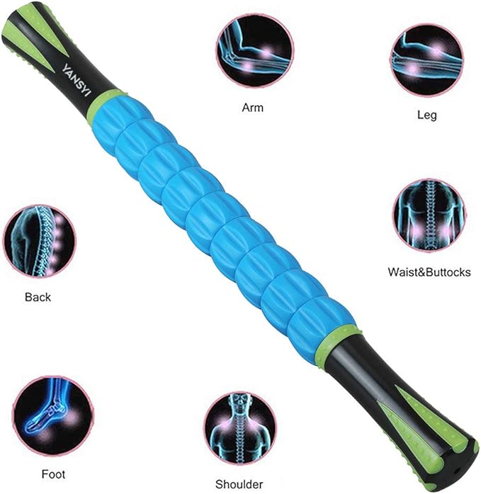 Yansyi Muscle Roller Stick for Athletes - Body Massage Roller Stick - Release Myofascial Trigger Points Reduce Muscle Soreness Tightness Leg Cramps & Back Pain for Physical Therapy & Recovery (Blue 2)-Ruum Studio Home