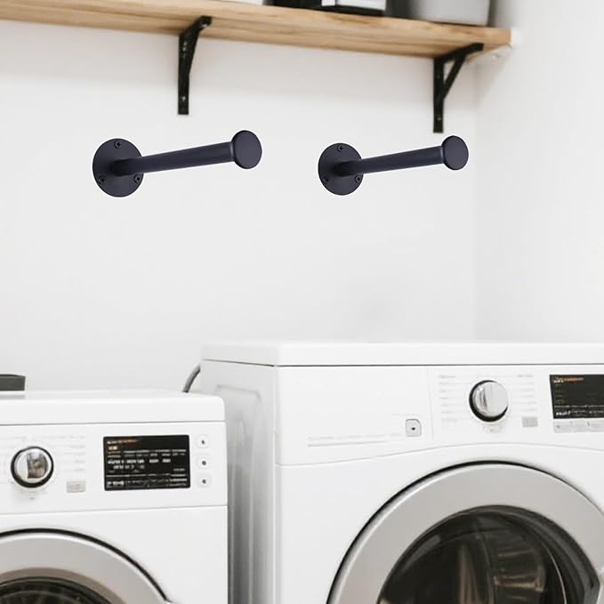 2 Pack Retractable Hanger Holder for Laundry Room, Wall Mount Organizer Rack for Lightweight Clothes, Space Saving Laundry Hook Rod, Keep Empty Hangers Handy, Black-Ruum Studio Home