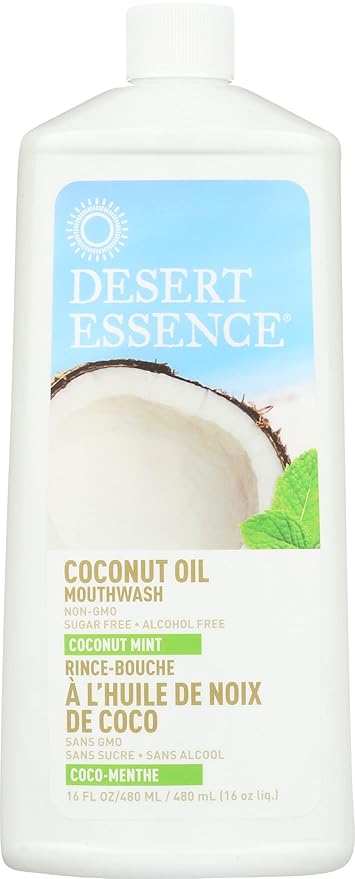 Desert Essence Coconut Oil Mouthwash- Alcohol & Sugar-Free - Coconut Oil & Tea Tree Oil Mouthwash for Adults & Kids 6+ - Promotes Gum Health, Fresh Breath, Soothing-Ruum Studio Home