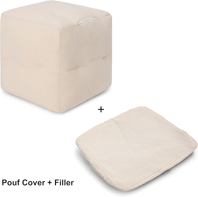 REDEARTH · Tufted Pouf Ottoman with Filler Textured Storage Cube Bean Bag Pouffe Footrest for Living Room, Bedroom, Nursery, Kidsroom; 100% Cotton (17.5"X17.5"X17.5", Precis Descant Gray)-Ruum Studio Home