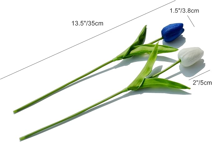 Mandy's Artificial Tulips 20 Stems Blue and White PU Faux Flowers for Wedding Home Decor 13.5 Inch-Ruum Studio Home