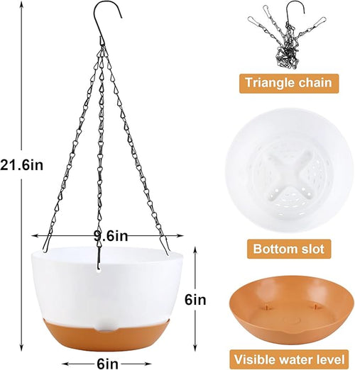 10 inch Hanging Planters for Indoor Outdoor Plants with Self-Watering Pots, 3 Pack Plastic Hanging Basket with Removable Tray for Home Garden Porch Balcony Patio Decor(White+Black+Green)-Ruum Studio Home