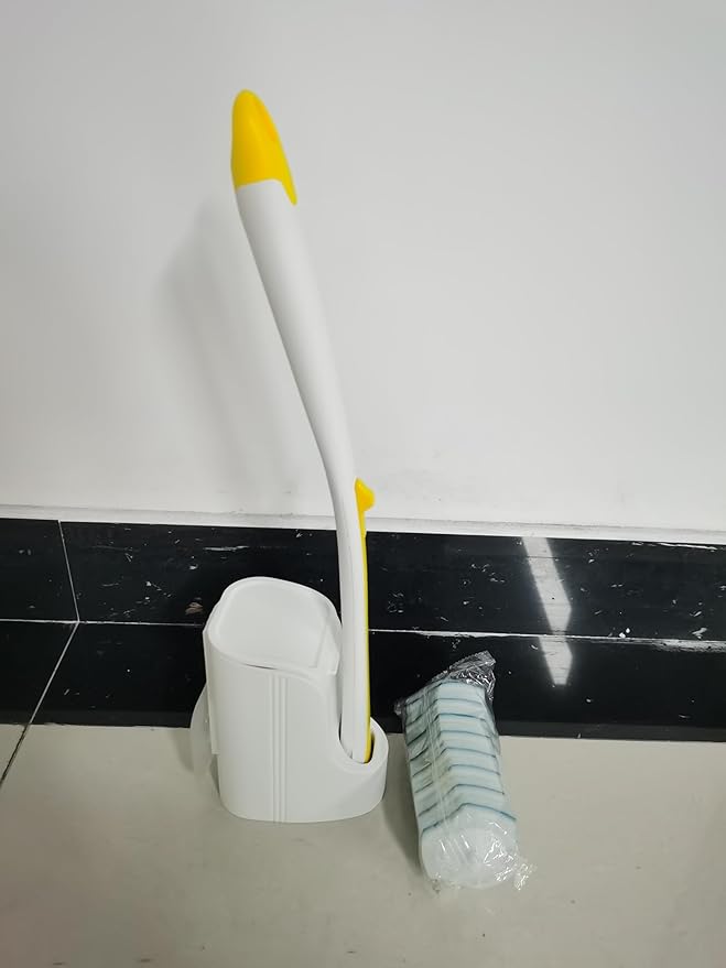 JEHONN Disposable Toilet Brush with 40PCS Wand Cleaner Refills, Wall Mounted Toilet Bowl Brush Holder Set, Bathroom Cleaning System for Sink Bathtub Wash Basin (Yellow)-Ruum Studio Home