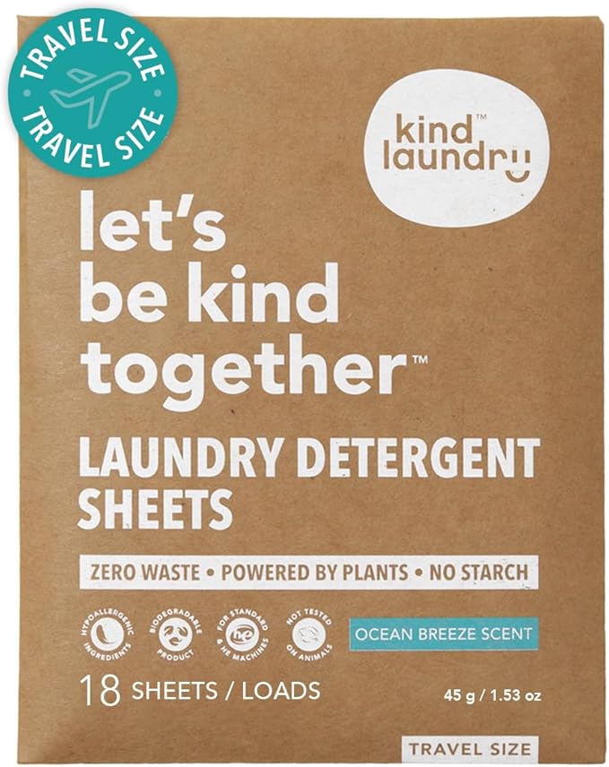 Kind Laundry Detergent Sheets with Stain-Fighting Enzymes - Plant Powered Eco-Friendly Laundry Soap Sheets - Home or Travel Laundry Detergent - Ocean Breeze, 18 Loads (Mom's Choice Award Winner)-Ruum Studio Home