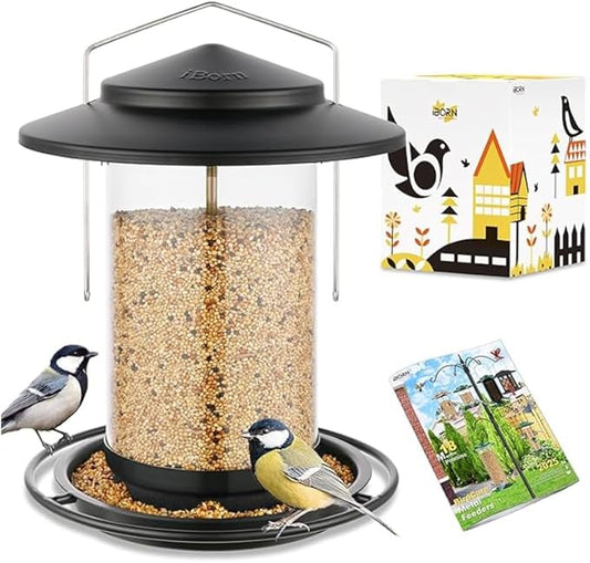iBorn Metal Bird Feeders for Outdoors Hanging,Wild Bird Feeders for Cardinal,18cm Large Roof&Tray Black 6 Port (Seed is not Included)-Ruum Studio Home