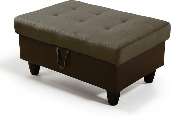 Ottoman Rectangular Storage Ottoman Bench, Flannel Footrest Stool Footstool with Lid for Living Room, Bedroom, Entryway, Taupe&Black, 35"x23.5"x17.5"-Ruum Studio Home