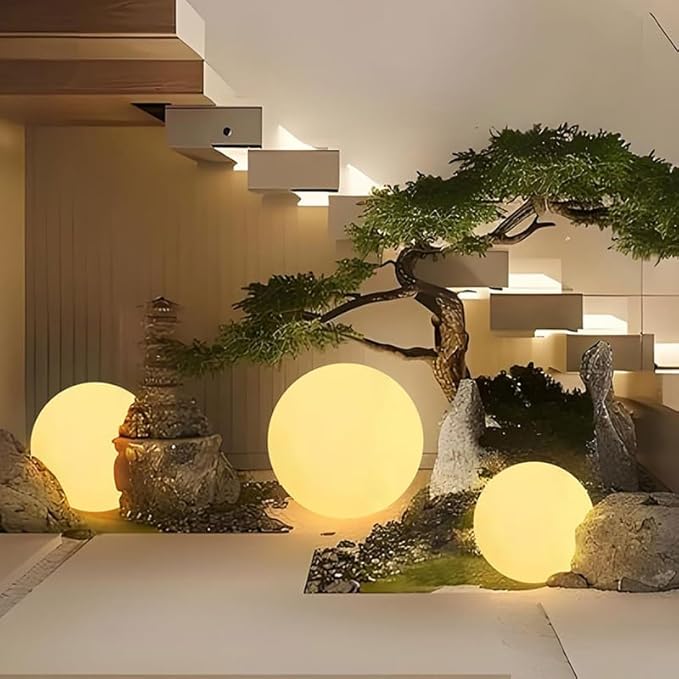 Globe Floor Lamp, 14-in Rechargeable LED Ball Light Globe Light w/Remote, Versatile Glowing Orb Mood Lamps Waterproof Outdoor Orb Lamp, Dimmable RGB Color Changing Light Up Ball for Home Garden Yard-Ruum Studio Home